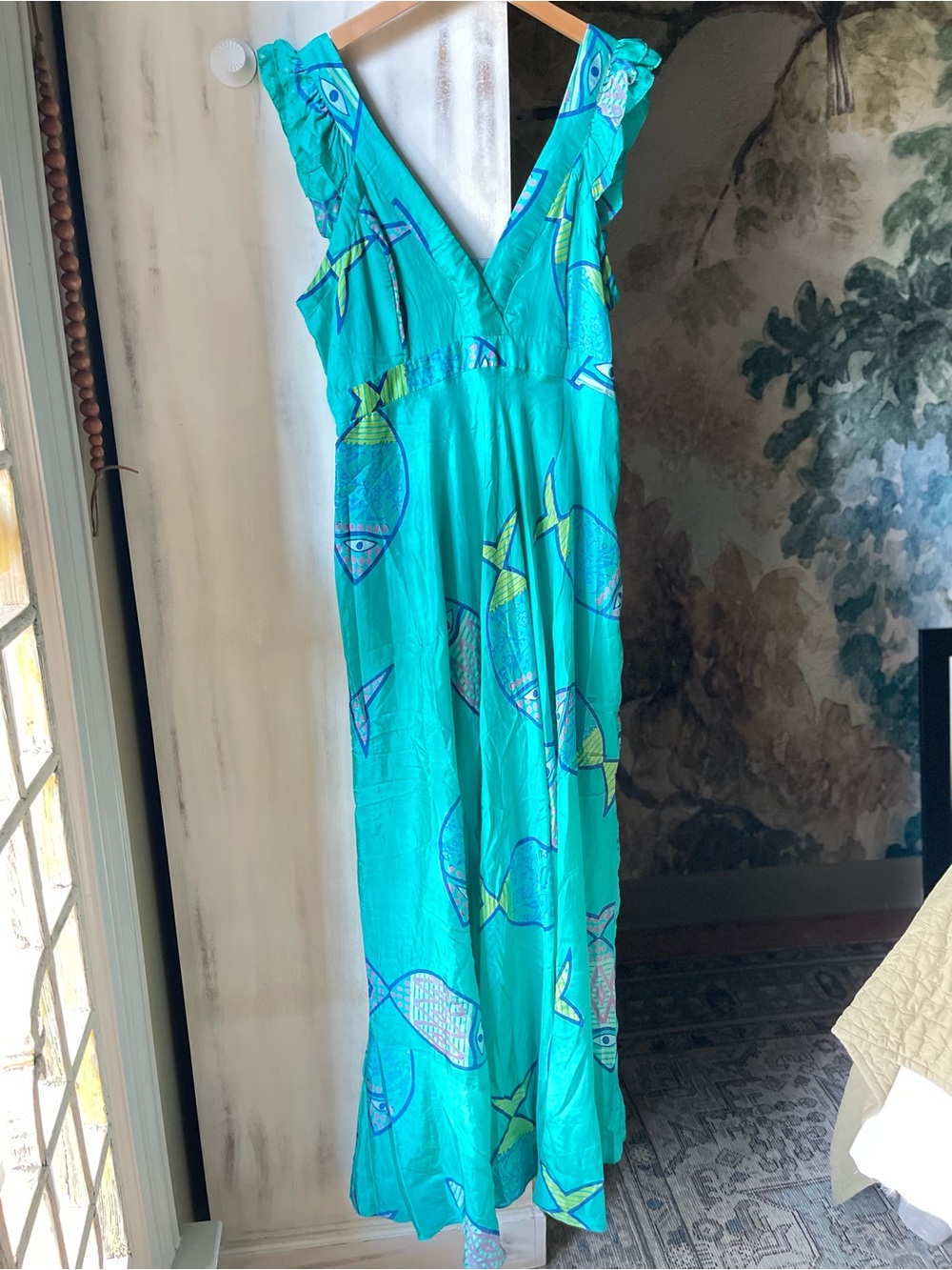 "Anthropologie Anupamaa Dayal Summer School Silk Fish Maxi Dress Size 8"